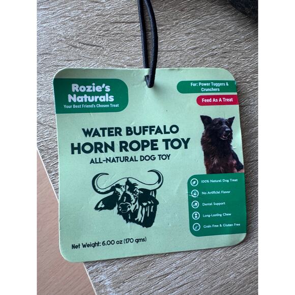 Rozie's Naturals Water Buffalo Horn Rope Toy - All-Natural Dog Toy - Picture 2 of 5